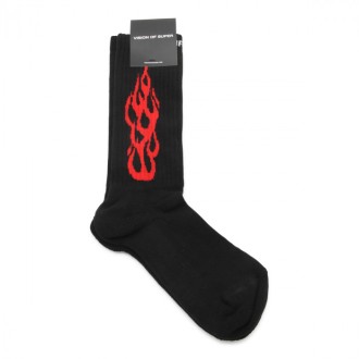 Vision Of Super - Black And Red Cotton Outline Flames Socks