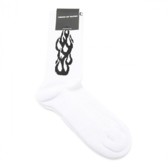 Vision Of Super - White And Black Cotton Outline Flames Socks