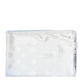 Alexander Mcqueen - White And Blue Silk And Wool Blend Ombre' Biker 13 Scarf