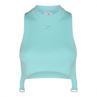 Courreges - Turquoise Viscose Blend Stretch Top