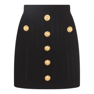 Balmain - Black Viscose Knitted Buttoned Mini Skirt