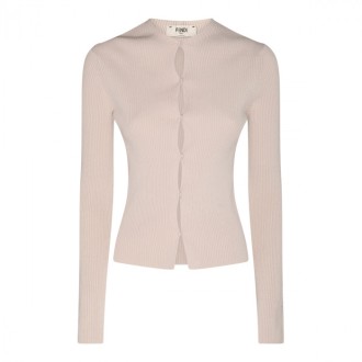 Fendi - Almond Cotton Blend Ribbed Stretch Cardigan