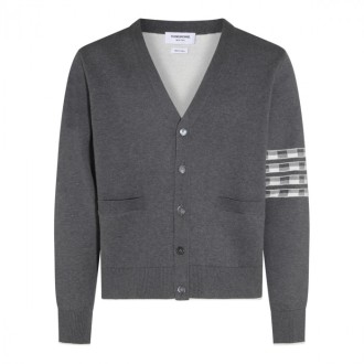 Thom Browne - Grey And White Cotton Blend Hector Cardigan