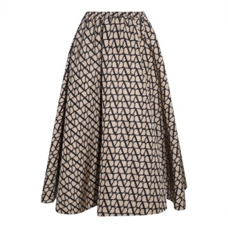 Valentino - Beige And Black Silk Toile Iconographe Skirt