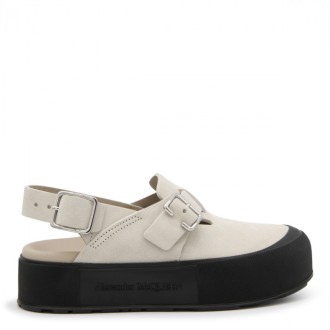 Alexander Mcqueen - Pale Beige Suede Mount Slick Sabot Sandals