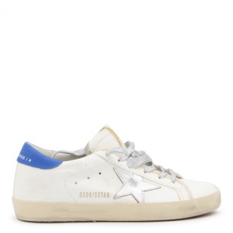 Golden Goose - Cream Silver And Blue Leather Superstar Sneakers