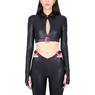 versace jeans couture short shirt with baroque buckle