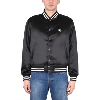 maison kitsuné fox logo patch bomber jacket