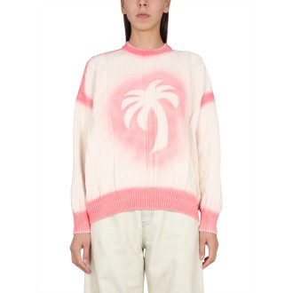 palm angels patent leather effect palm sweater