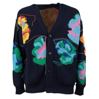 Cardigan in cotone con ricamo multicolor