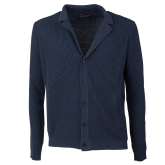 Cardigan collo rever tessuto misto blu