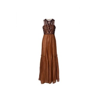 ABITO LUNGO CON TOP IN TULLE RICAMATO CON PERLINE