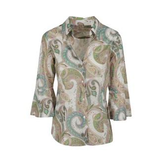 Camicia di Robert Friedman, da donna, colore bianco. Modello con maniche a tre quarti, caratterizzato da stampa paisley a contrasto. Colletto classico. Chiusura con bottoni. Vestibilità regolare. 
