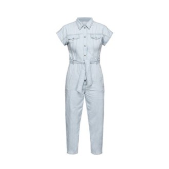 Tuta BOWLING, di Pinko, da donna, colore denim. Modello a maniche corte, caratterizzato da cintura sulla vita e taschini con bottone. Chiusura con bottoni e colletto. Vestibilità regolare. 