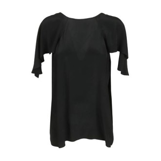 Maglia BOTANICO, di Pinko, da donna, colore nero. Modello girocollo con maniche ampie voilant. Scollo ampio sul retro. Tinta unita. Vestibilità regolare. 