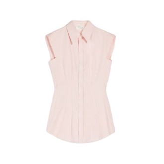 Camicia GOLOSO, di Sportmax, da donna, colore rosa. Realizzata in tela di cotone. Coleltto classico, smanicata con giro manica con taglio a vivo leggermente sfrangiato. colletto classico. Le pince cucite e rinforzate creano un effetto corsetto. Abbot