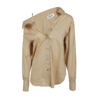 Camicia di Blu girl, da donna, colore beige. Modello a maniche lunghe, realizzato in popeline di cotone. Caratterizzato da monospalla con spallina, colletto classico e chiusura con bottoni. Vestibilità regolare. 