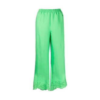 Pantalone di BOUTIQUE MOSCHINO, da donna, verde. Modello con vita elasticizzata e orlo a smerlo. Caratterizzato da dettaglio in pizzo a fiori sul fondo. 