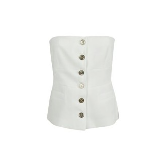 Bustino TUCUMAN, di Pinko, da donna, colore bianco. Modello a fascia, tinta unita e bottoni a contrasto. Vestibilità aderente. 