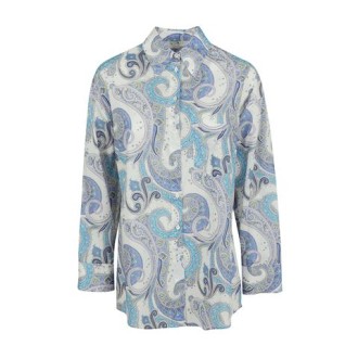 Camicia di Robert Friedman, da donna, colore bianco e turchese. Modello over, a maniche lunghe. Caratterizzato da stampa cachemire all-over, chiusura con bottoni e colletto classico. Vestibilità over. 