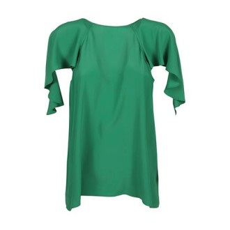 Maglia BOTANICO, di Pinko, da donna, colore verde. Modello girocollo con maniche ampie voilant. Scollo ampio sul retro. Tinta unita. Vestibilità regolare. 