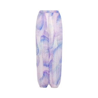 Pantalone di Forte_Forte, da donna, colore lilla. Modello ampio, realizzato in chiffon di seta. Caratterizzato da stampa 