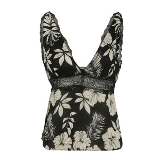 Top TROVATO di Pinko, da donna, colore nero. Modello senza maniche in tessuto jacquard. Caratterizzato da stampa floreale all-over, inserto in pizzo sotto il seno e spalline sottili sul retro. Scollo a V con profili in pizzo. Vestibilità regolare. 