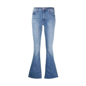 Jeans THE WEEKEND FRAY, di Mother, da donna, colore denim. Modello a zampa, caratterizzato da cinque tasche, passanti per cintura e orlo sfrangiato. Chiusura con zip e bottone. Vestibilità slim.  