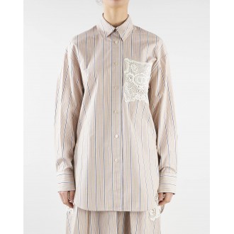 TWIN SET Camicia in popeline a righe con ricamo Twinset