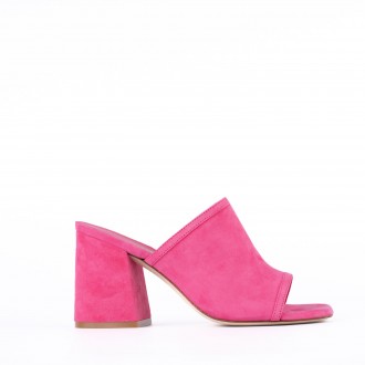 Ciabattina con zeppa in pelle fuchsia