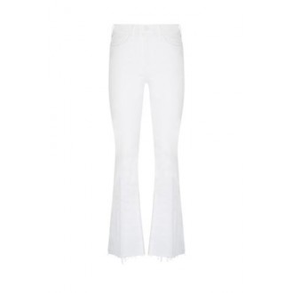 Jeans THE WEEKEND FRAY, di Mother, da donna, colore bianco. Modello a zampa, caratterizzato da tasche sul davanti e tasche applicate sul retro. Chiusura con zip e bottone. Vestibilità slim. 