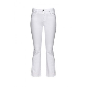 Jeans BRENDA, di Pinko, da donna, colore bianco. Modello svasato stile bootcut, in bull denim power stretch. Caratterizzato da cinque tasche, lunghezza alla caviglia e chiusura con bottone e zip. Vestibilità slim. 