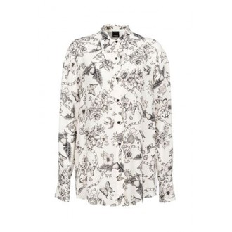 Camicia di Pinko, da donna, colore bianco. Modello a maniche lunghe, realizzato in crepe de Chine di viscosa con stampa tattoo. Caratterizzato da polsino al fondo, chiusura con bottoni e colletto a camicia. Vestibilità regolare. 