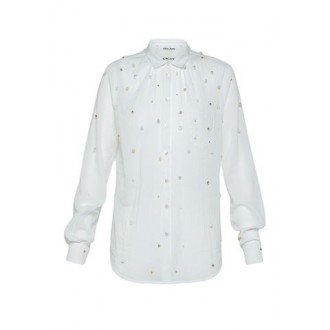 Camicia di Forte_Forte, da donna, colore bianco. Modello a maniche lunghe, realizzato in voile di cotone e seta. Caratterizzato da perle ricamate 