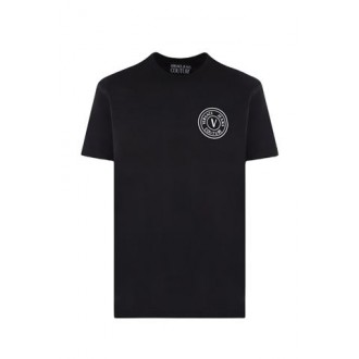 T-shirt di Versace, da uomo, colore nero. Modello a maniche corte, realizzato in jersey di cotone. Caratterizzato da stampa logo sul petto con finitura gommata e scollo tondo. Vestibilità regolare. 