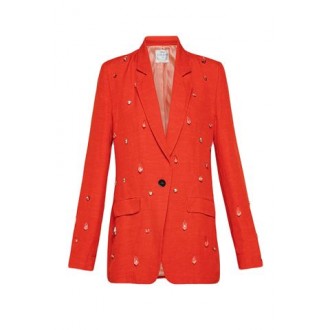 Giacca di Forte_Forte, da donna, colore arancione. Modello monopetto, caratterizzato da tasche con pattina laterali e dettagli appllicazioni cristalli.  Collo a rever. Chiusura con bottone. Vestibilità regolare. 