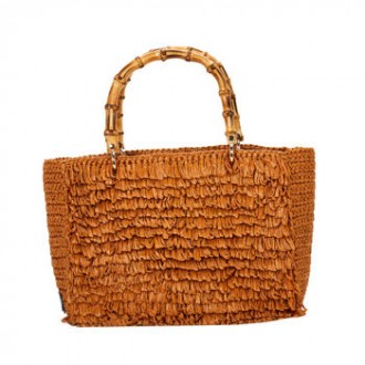 Borsa intrecciata con manico in legno