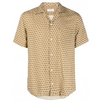 TINTORIA MATTEI Camicia a maniche corte in fantasia geometrica beige sesamo