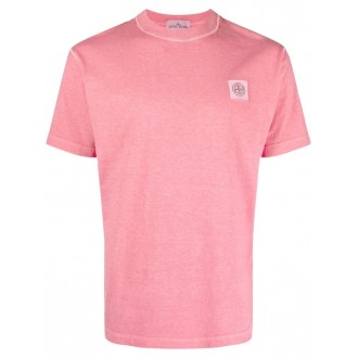 STONE ISLAND T-shirt a maniche corte in cotone rosa salmone con logo Stone Island