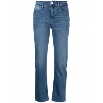 FRAME Jeans cropped in cotone lavaggio scuro blu oceano