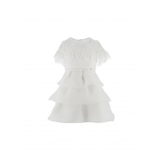 ERMANNO SCERVINO JUNIOR Abito In Organza Bianca Con Piume