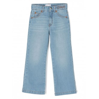 CHLOé KIDS Jeans Dritti In Denim Slavato Blu Chiaro