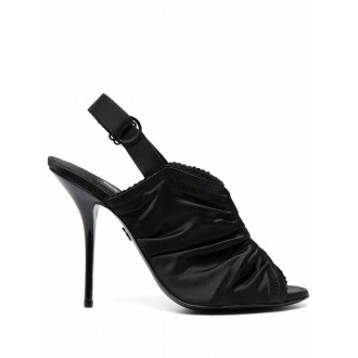 DOLCE & GABBANA Sandali tacco 110 in pelle nera e raso con ruches e punta aperta
