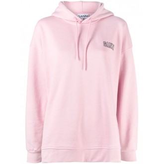 GANNI felpa rosa in cotone organico riciclato e poliestere a con cappuccio