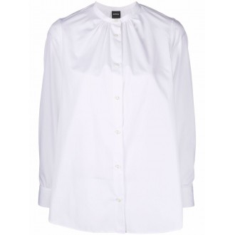 ASPESI Camicia a maniche lunghe in cotone bianco con collo alla coreana