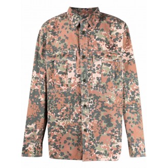 DIESEL Camicia rossa in cotone camouflage con logo Diesel