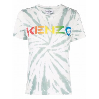 KENZO T-shirt tie-dye in cotone verde menta e bianca con logo Kenzo