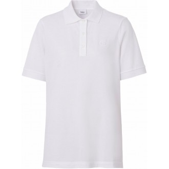 BURBERRY Polo in cotone bianco con monogramma 