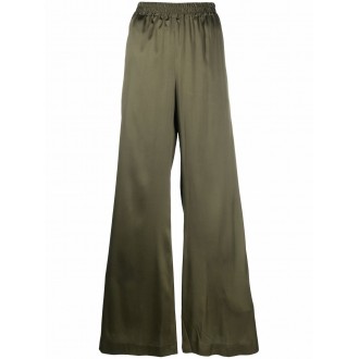 GIANLUCA CAPANNOLO Pantaloni con finitura lucida elasticizzati in seta verde kaki