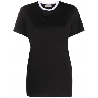 MONCLER t-shirt in cotone nero con collo a contrasto bianco